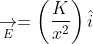 \underset{E}{\rightarrow}=\left ( \frac{K}{x^{2}} \right )\hat{i}